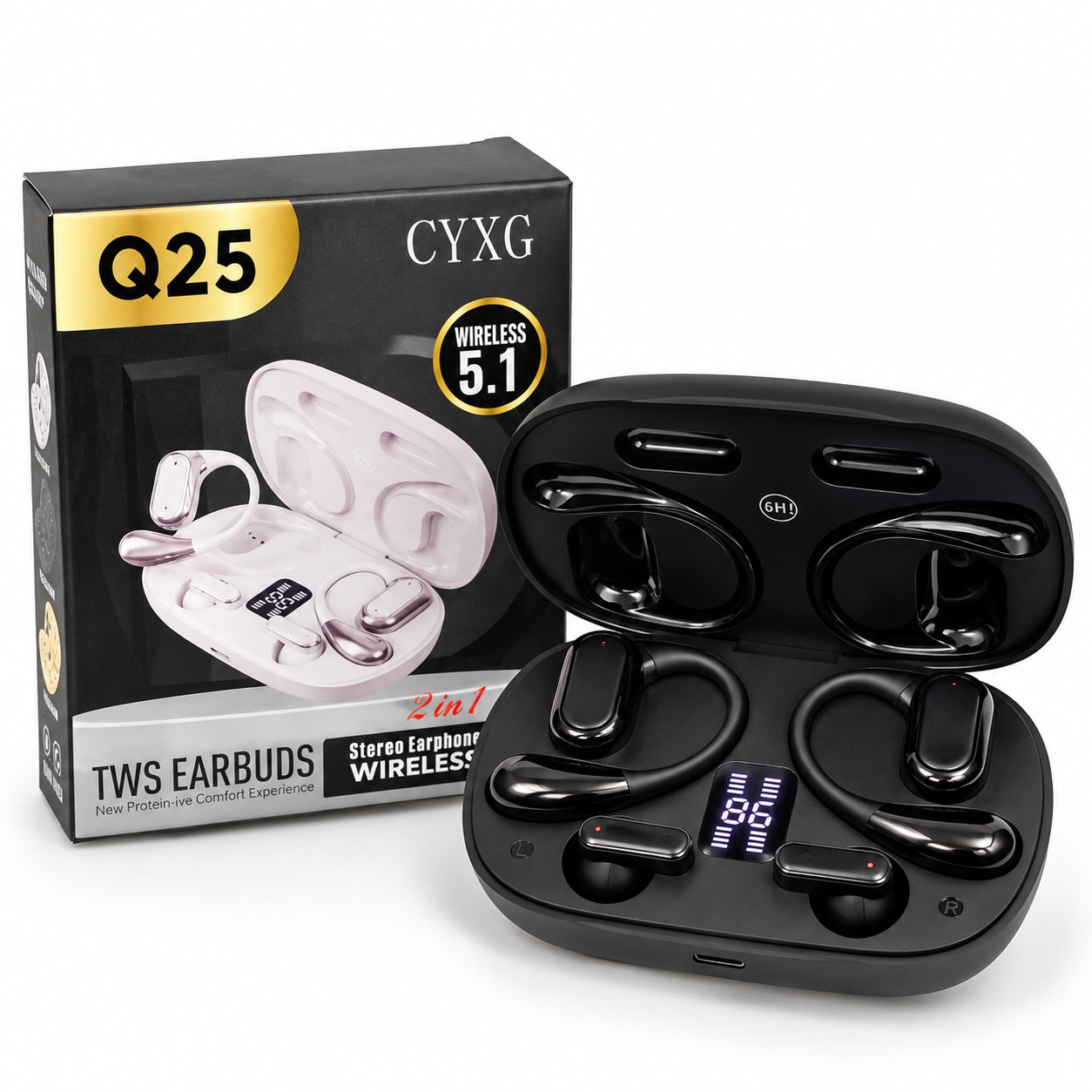 Q25 2-in-1 Couple Soft Ear Hooks Wireless Earbuds