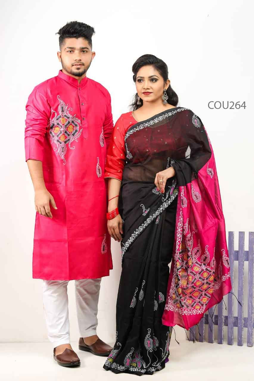 Half silk saree dupaiyan Panjabi couple Dress-5