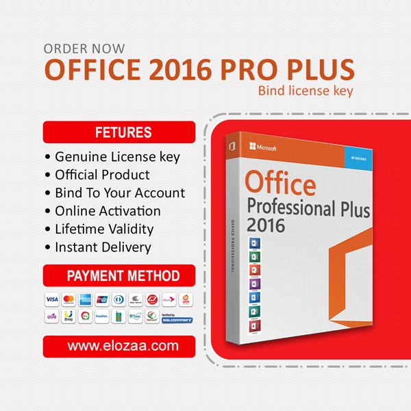 Microsoft Office 2016 Professional Plus for Windows - Lifetime Bind License Key - Instant Delivery by Mail