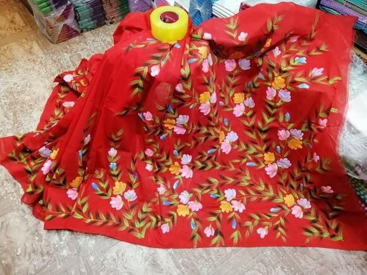 Half Silk Cotton Color Hand Paint Beautiful Saree for Women