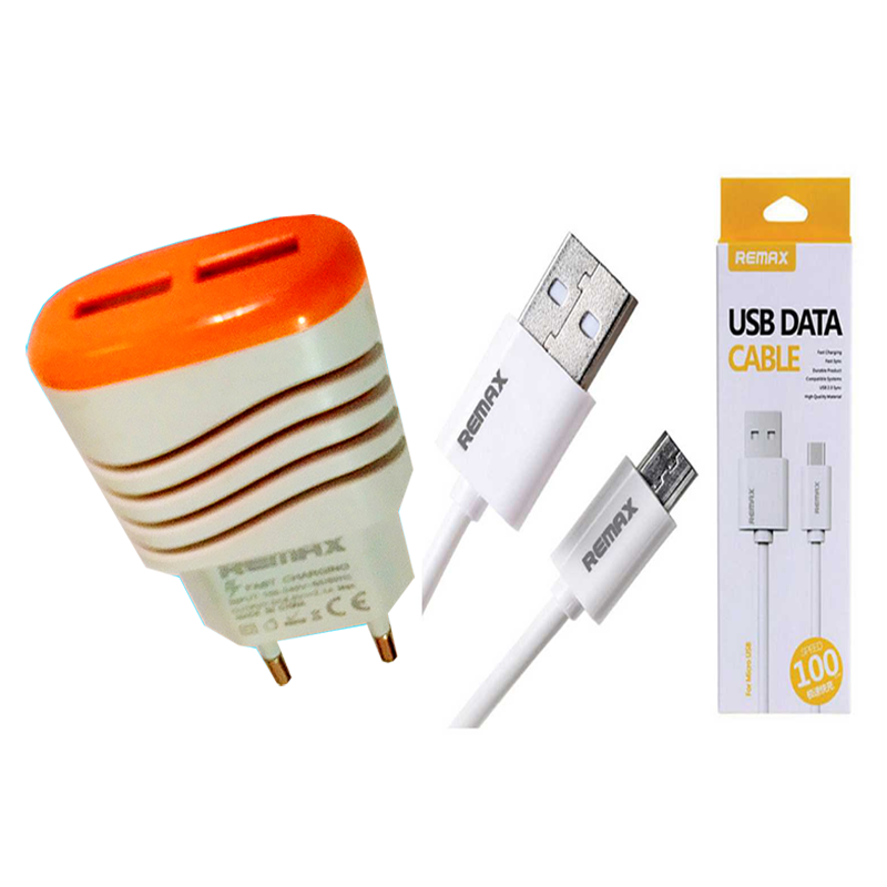 Fast Charger (2 Port Adapter+USB/Data Cable)-Orange