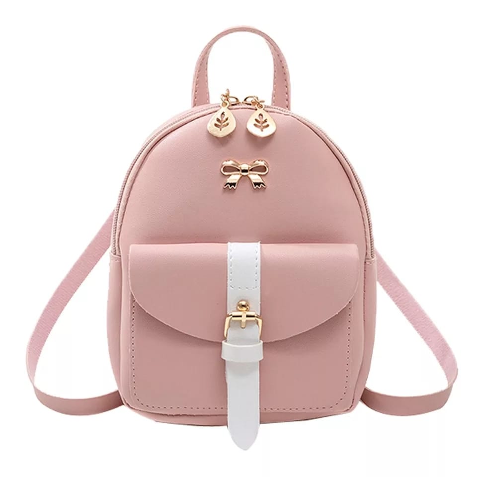Women's Mini Backpack Luxury PU Leather Kawaii Backpack Cute Graceful Bagpack Small School Bags for Girls Bow-knot Leaf Hollow