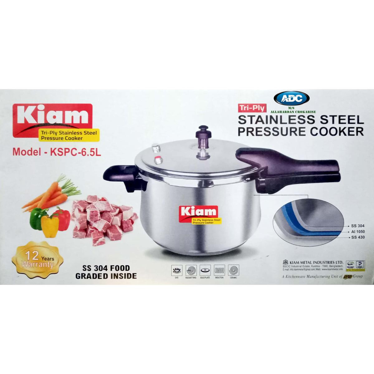 Kiam Tri-Ply Stainless Steel Pressure Cooker