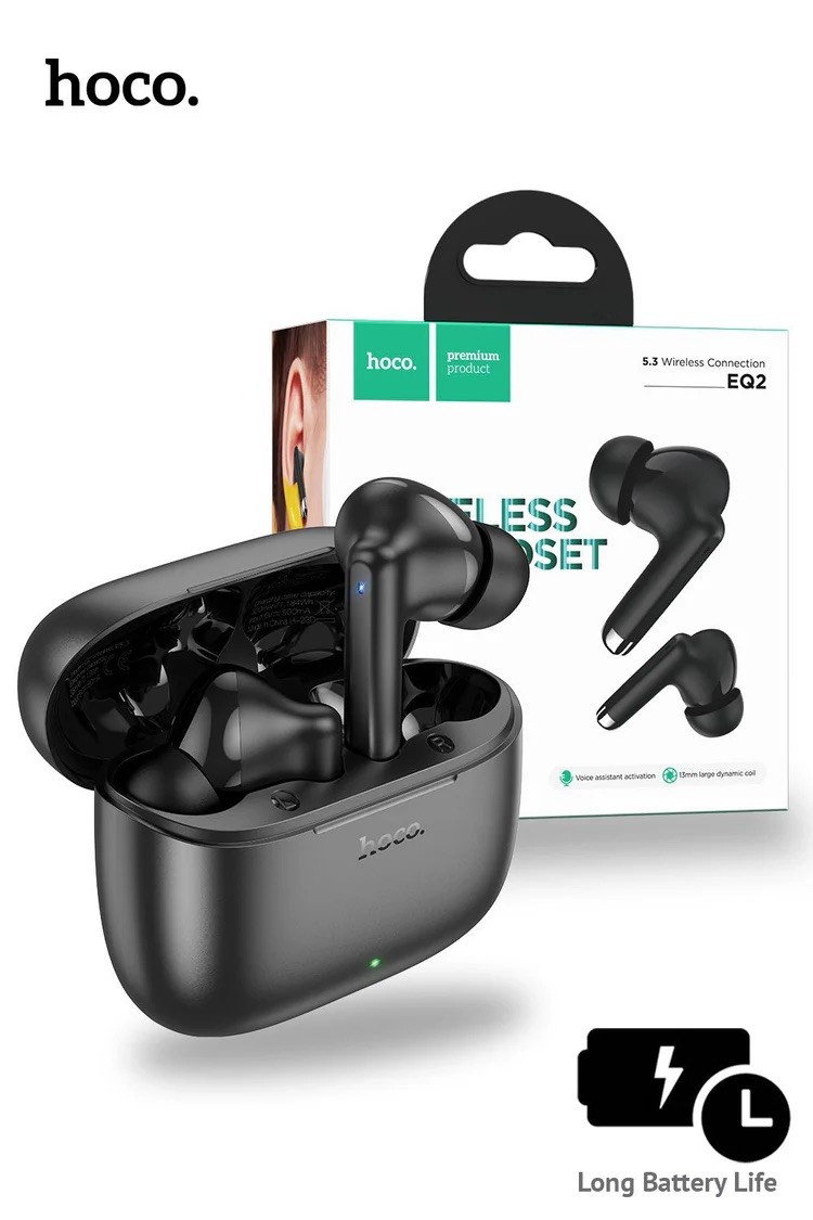 Hoco EQ2 TWS Wireless Earbuds Bluetooth 5.3 with Charging Case | True Wireless Stereo Earphone | Smart Touch Control | Black