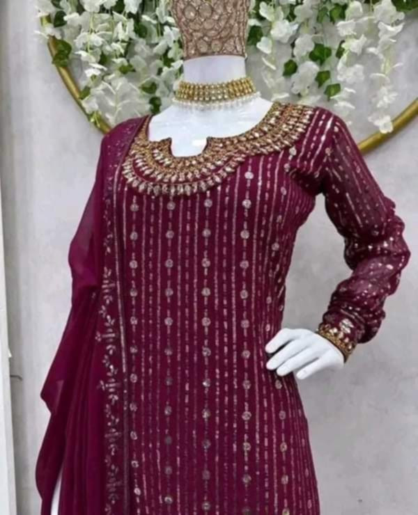 Faux Georgette With 5mm Heavy Embroidery Sequence Work With full Sleeves and pal Moti handwork