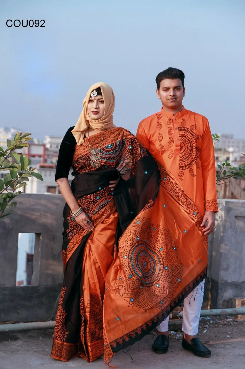 Half silk saree dupaiyan Panjabi couple Dress