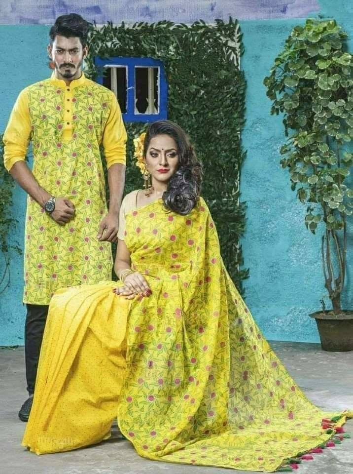 Half silk saree dupaiyan Panjabi couple Dress