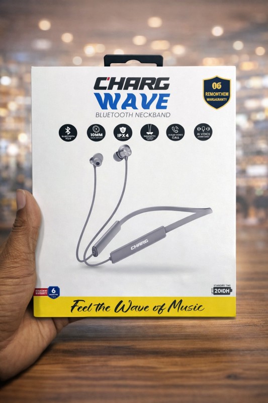 CHARG WAVE Bluetooth Neckband | Wireless Neckband Earphone | IPX4 Water Resistant | 10mm Driver | AI Voice | 2000H Standby