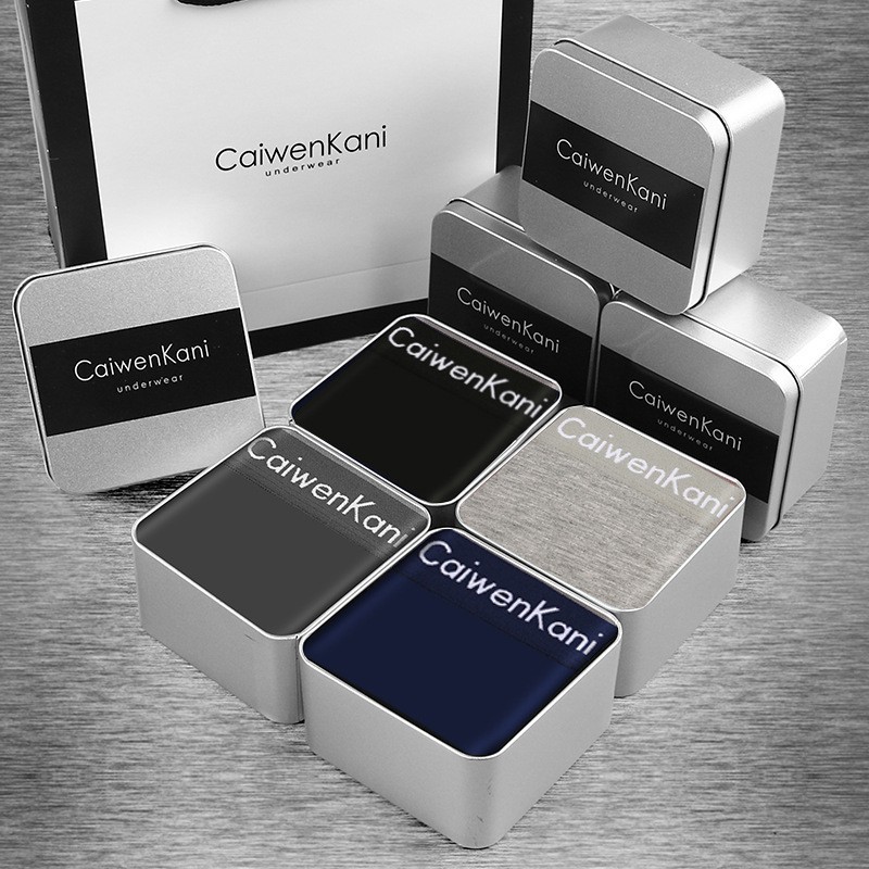 Men’s Breathable Chinses Cotton Boxer Briefs 4-Piece Gift Box Set – Seamless Mid-Waist