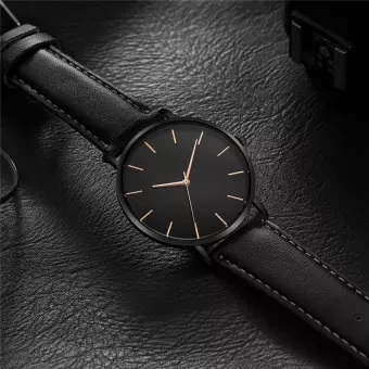 Black Leather Analog Watch for Men ( Imported product )