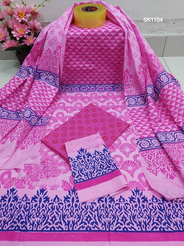 Block print Cotton Three Piece For Women