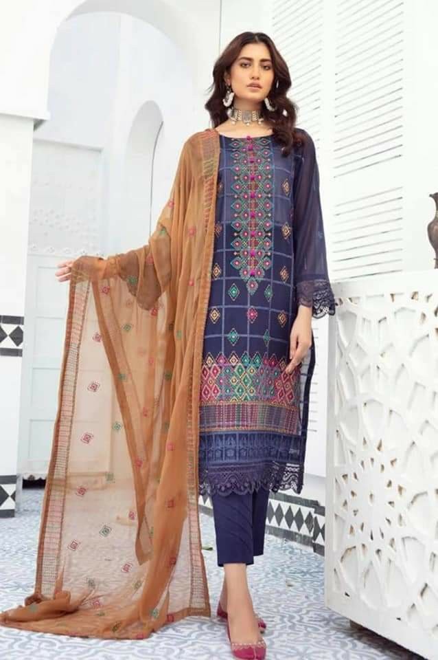 Pakistani Khubsurat Unstitched & Dupatta Embroidered Dress for Women.