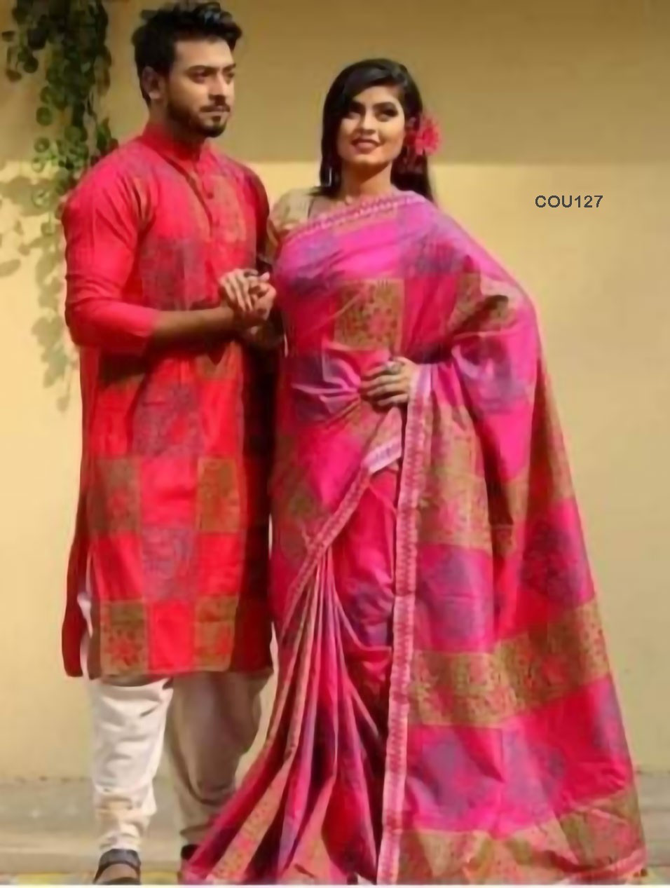 Half silk saree dupaiyan Panjabi couple Dress