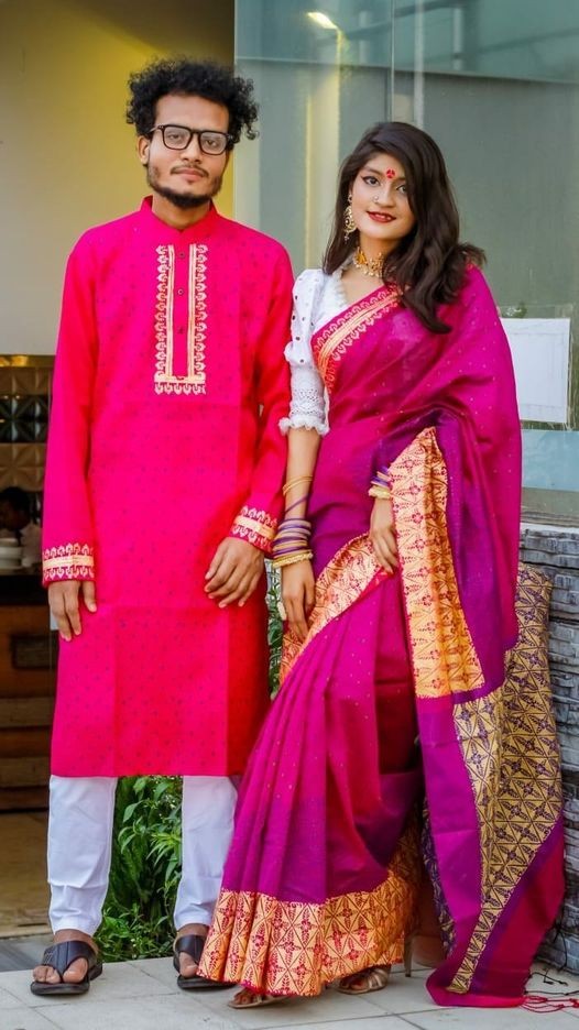 Half silk saree dupaiyan Panjabi couple Dress