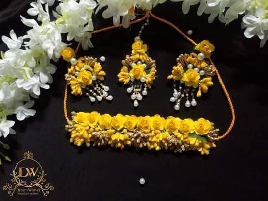 Holud,bridal,HoludJewlery set women For Gaye Holud Rose Flower With Artificial ornaments