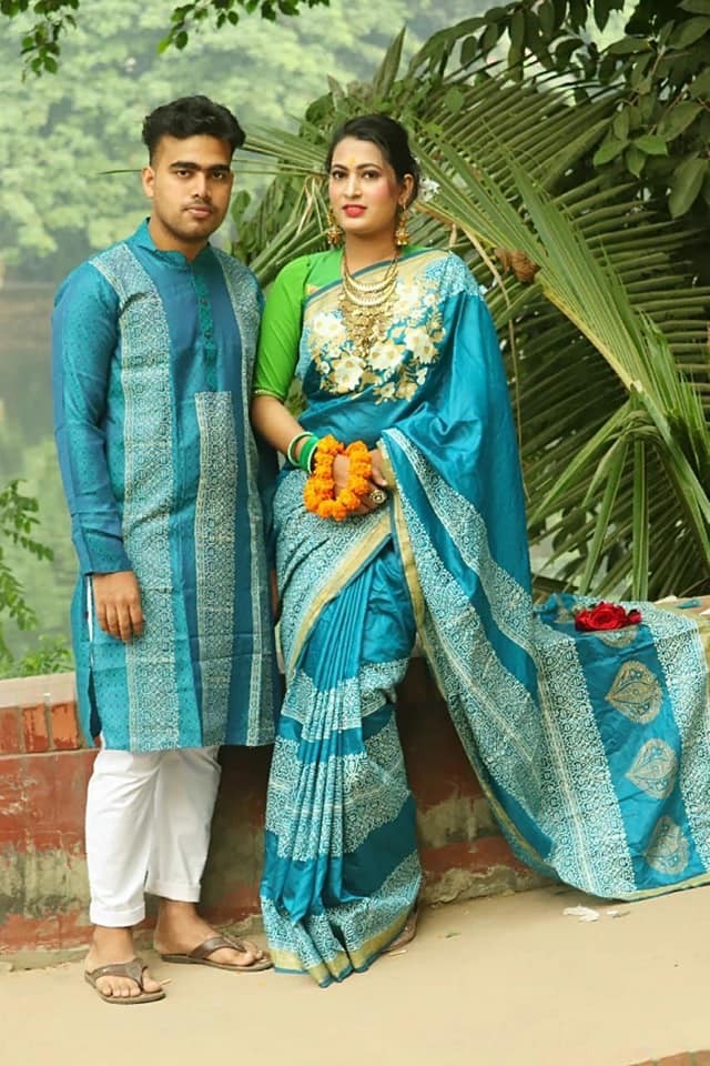 Half silk saree dupaiyan Panjabi couple Dress