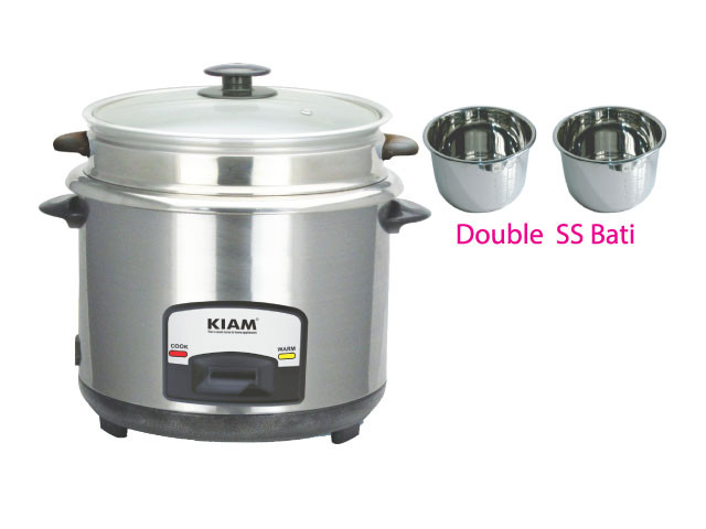 Kiam Rice cooker Steel – (Double SS bati) Straight 1.8/2.8 Ltr SJBS-8802/04