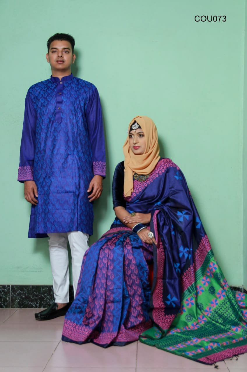 Half silk saree dupaiyan Panjabi couple Dress