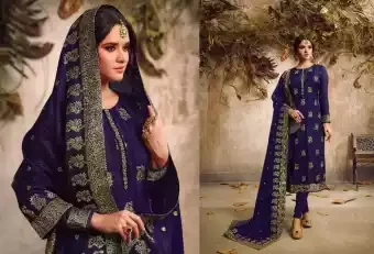 Indian Weightless Georgette Salwar Kameez Three Piece Semi-Stitched Embroidery Work Free Size - Party/Wedding Wear Suits for Women