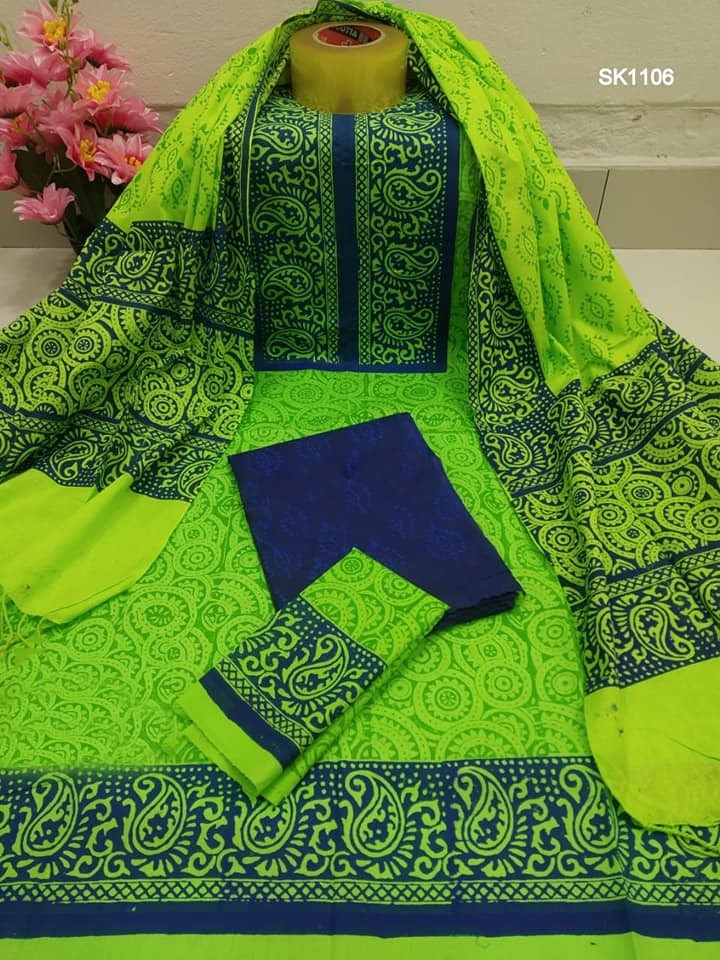 Block print Cotton Three Piece For Women