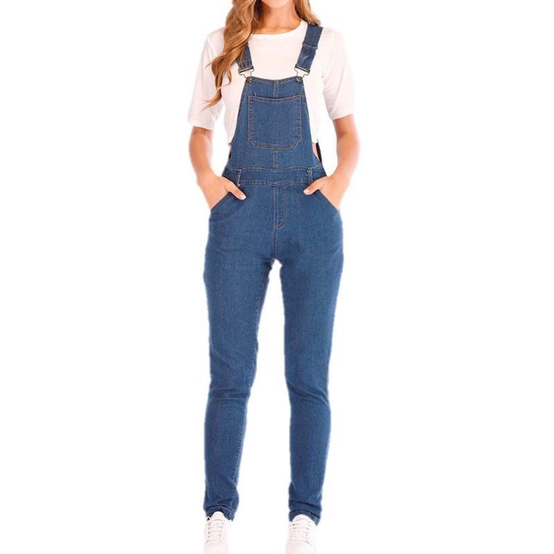 Women's Fashion Denim Bib Pants Sexy Long Rompers Bib Pants Jumpsuits