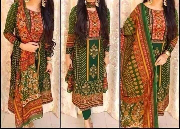 Gujrati and embroidery three piece