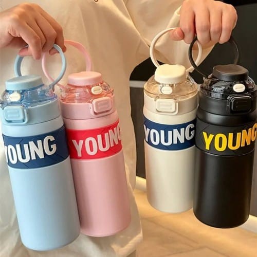 650ml Fashion Stainless Steel Sport Thermal Flask With Straw Leak-Proof Thermal Bottle With Handle Tumbler