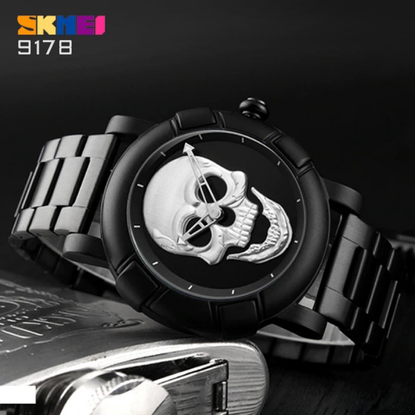 SKMEI Men Cool Skull Quartz Watch Creative Alloy Strap Punk Watches Men Clock Waterproof Wristwatches 9178