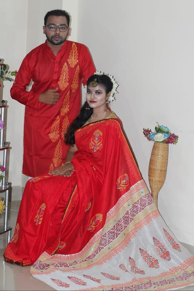 Half silk saree dupaiyan Panjabi couple Dress