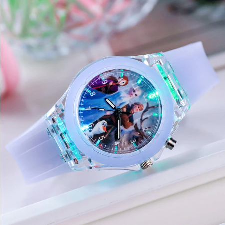Disney Frozen Watch Princess Aisha Children's Luminous Watch Student Silicone Colorful Lights Watch gifts for girls kids watch