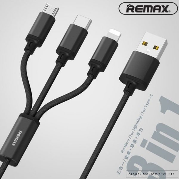 Original Remax RC-131TH Gition Series 3 IN 1 Charging Cable 1.15M- Black Remax RC-131TH Gition Series 3 IN 1 Charging Cable 1.15M- Black