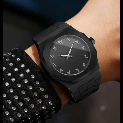 Aura Arabic Men's Quartz Watch Black- Waterproof