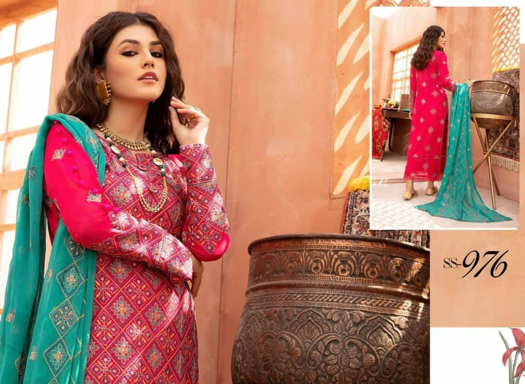 Three piece or Shalwar Kameez for women and ladies by Khoobsurat cotton fabric