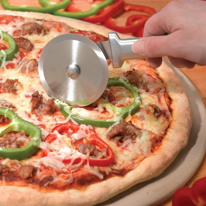 "Pizza Cutter Round Shape Knife - Silver  "Pizza & Cake Cutter