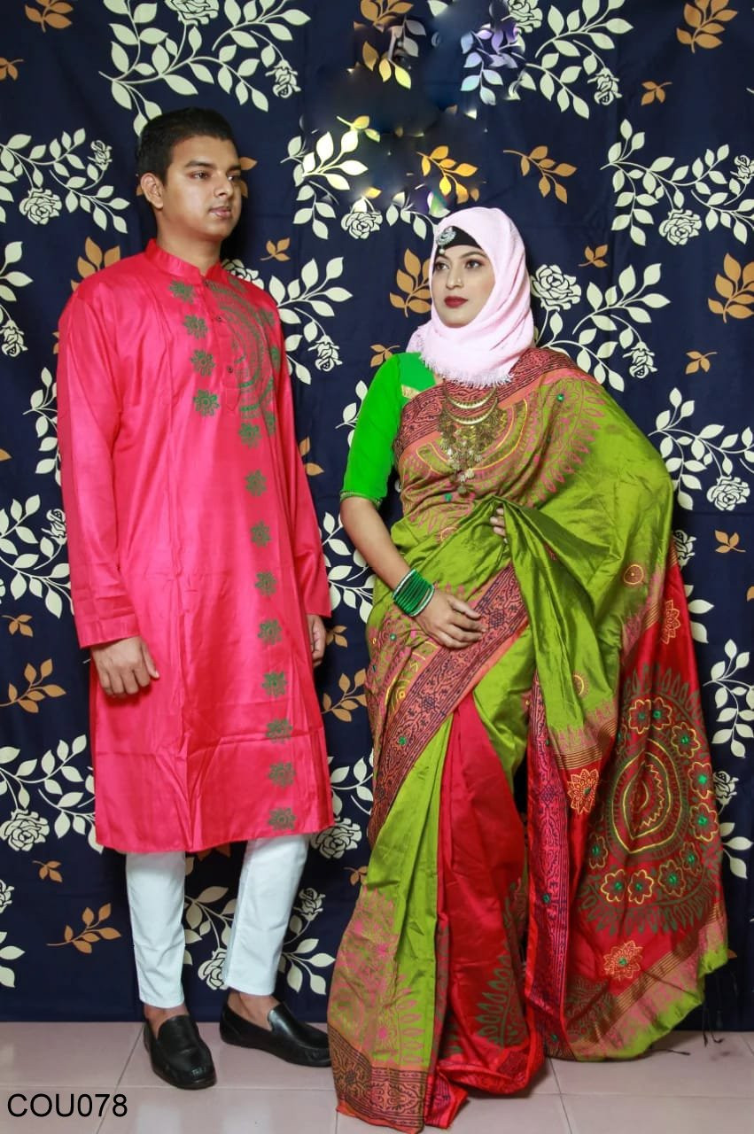 Half silk saree dupaiyan Panjabi couple Dress