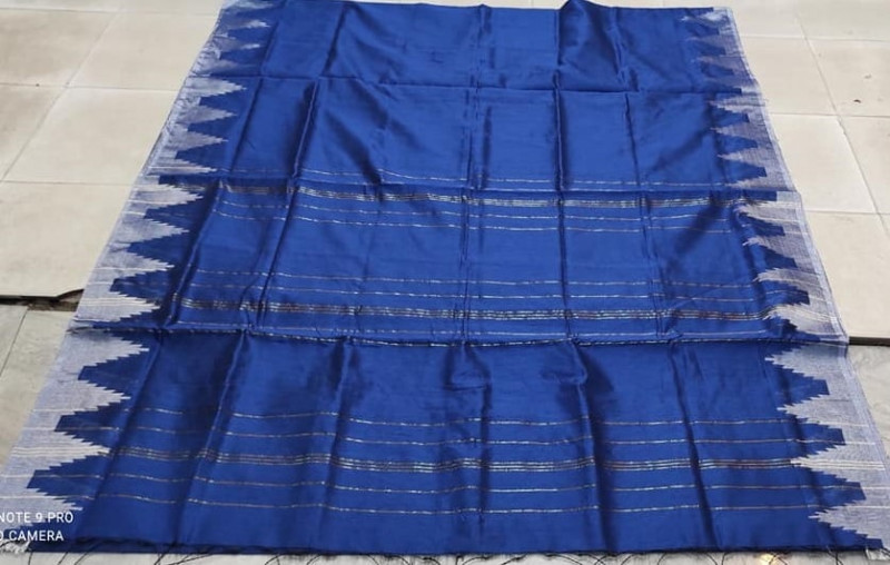 Luxury Fashion With Royal Blue Color Half Silk Jhum Saree With Temple Par
