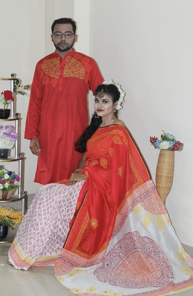 Half silk saree dupaiyan Panjabi couple Dress