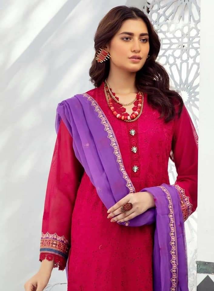 Pakistani Khubsurat Unstitched & Dupatta Embroidered Dress for Women.