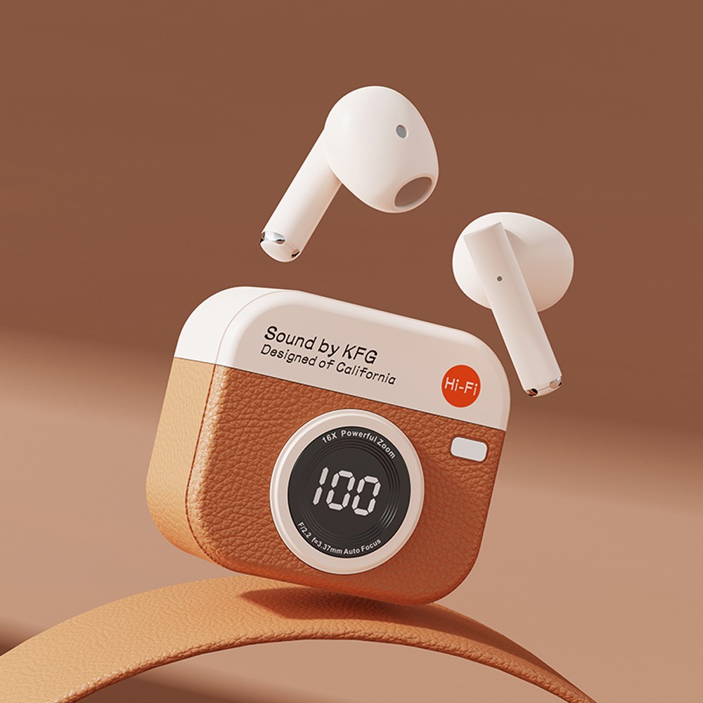 Q86 TWS Wireless Earphones Bluetooth 5.3 Stereo Sports Headphones, Retro Camera Style Earbuds Compatible for iPhone Android