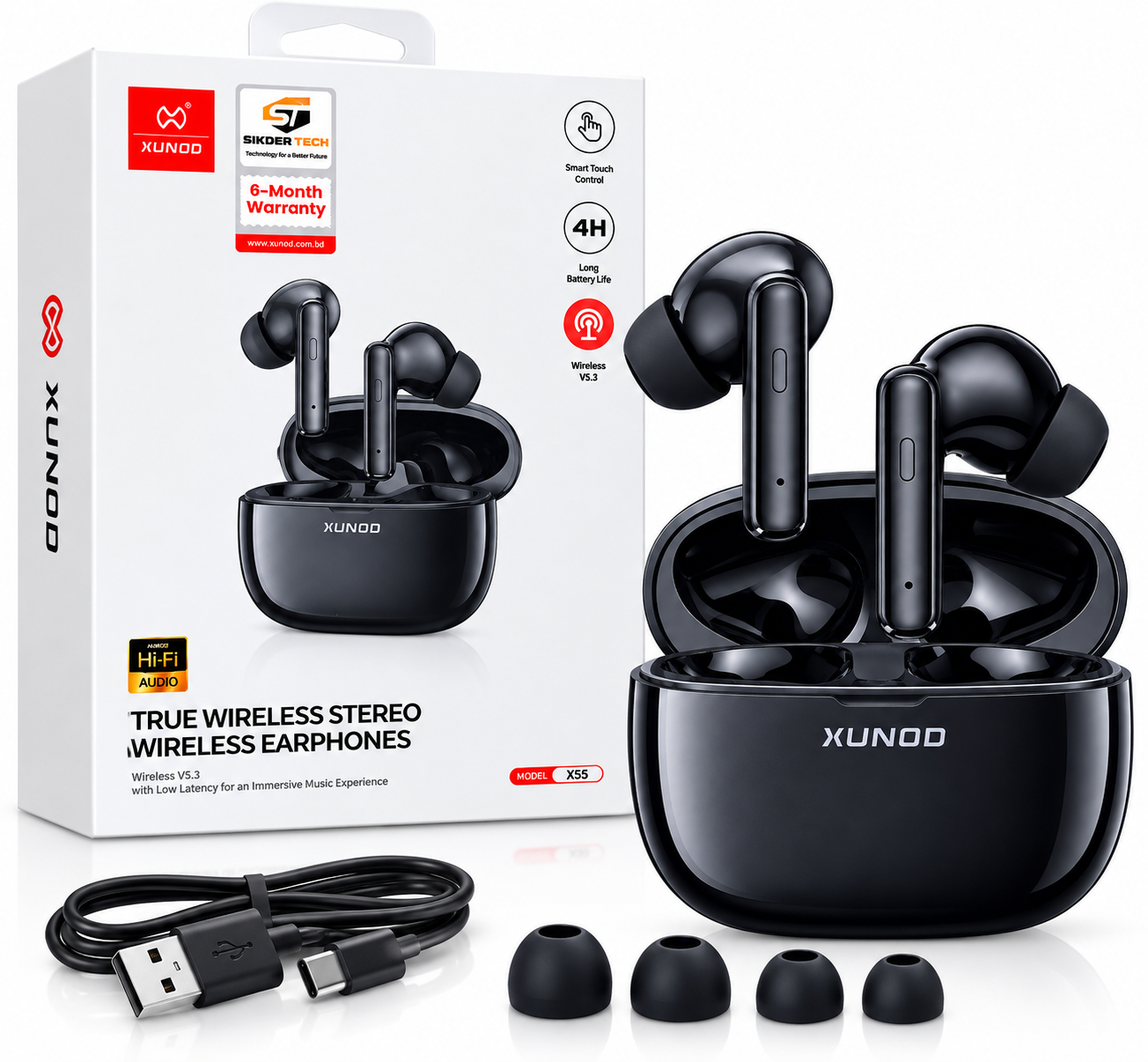 XUNDD X55 True Wireless Stereo Premium Earbuds with HiFi Sound & Deep Bass-Original Authentic Product (6 Month Brand Warranty)