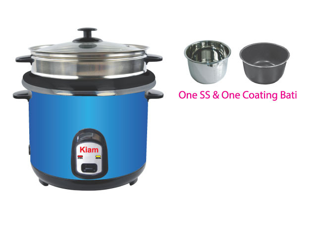 Kiam Rice cooker Steel – (One SS bati & One Coating bati) Straight 1.8/2.8 Ltr SJBS-8702/04