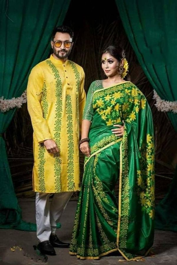 Half silk saree dupaiyan Panjabi couple Dress