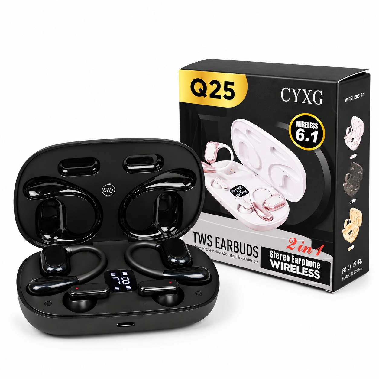 Q25 2-in-1 Couple Soft Ear Hooks Wireless Earbuds