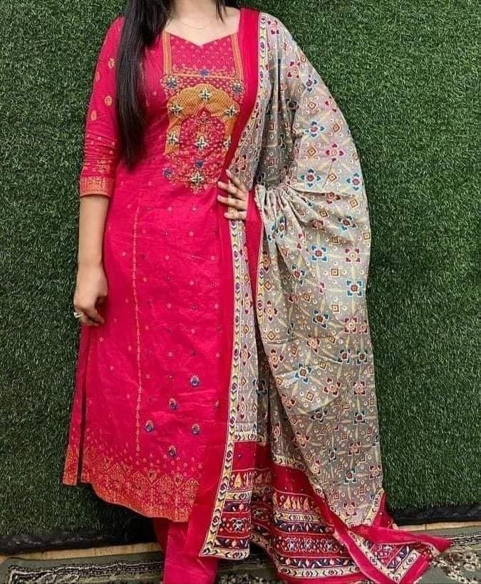 Gujrati and embroidery three piece