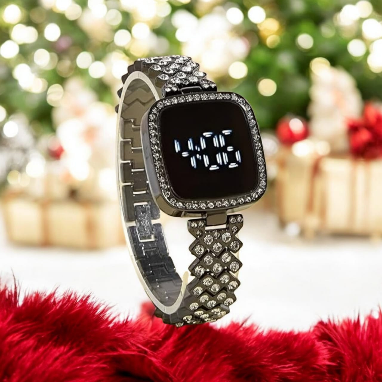 ALNA-TURA LED Digital Watch with Rhinestone Bracelet for Stylish Girls & Womens