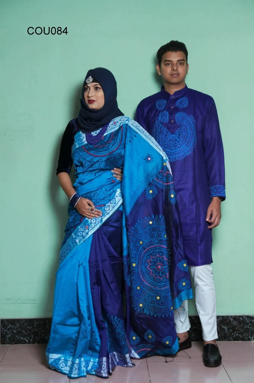 Half silk saree dupaiyan Panjabi couple Dress