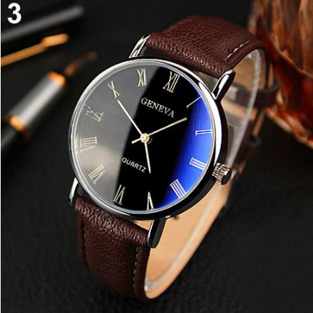 Men Watch Roman Numerals Blu-Ray Faux Leather Band Quartz Analog Business Wrist Watch montre homme
