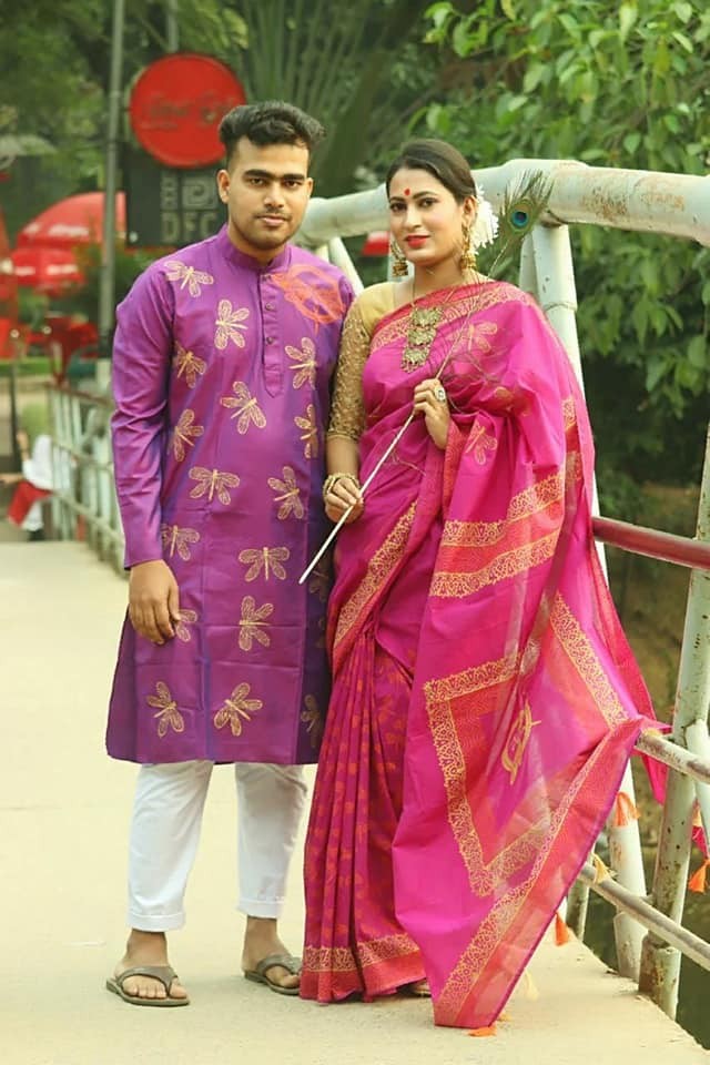 Half silk saree dupaiyan Panjabi couple Dress