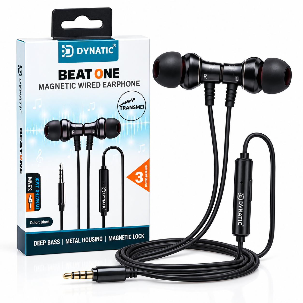 DYNATIC Beat One Magnetic Wired Gamming Earphone | Deep Bass | Metal Housing | Magnetic Lock | 3.5mm Jack | Black