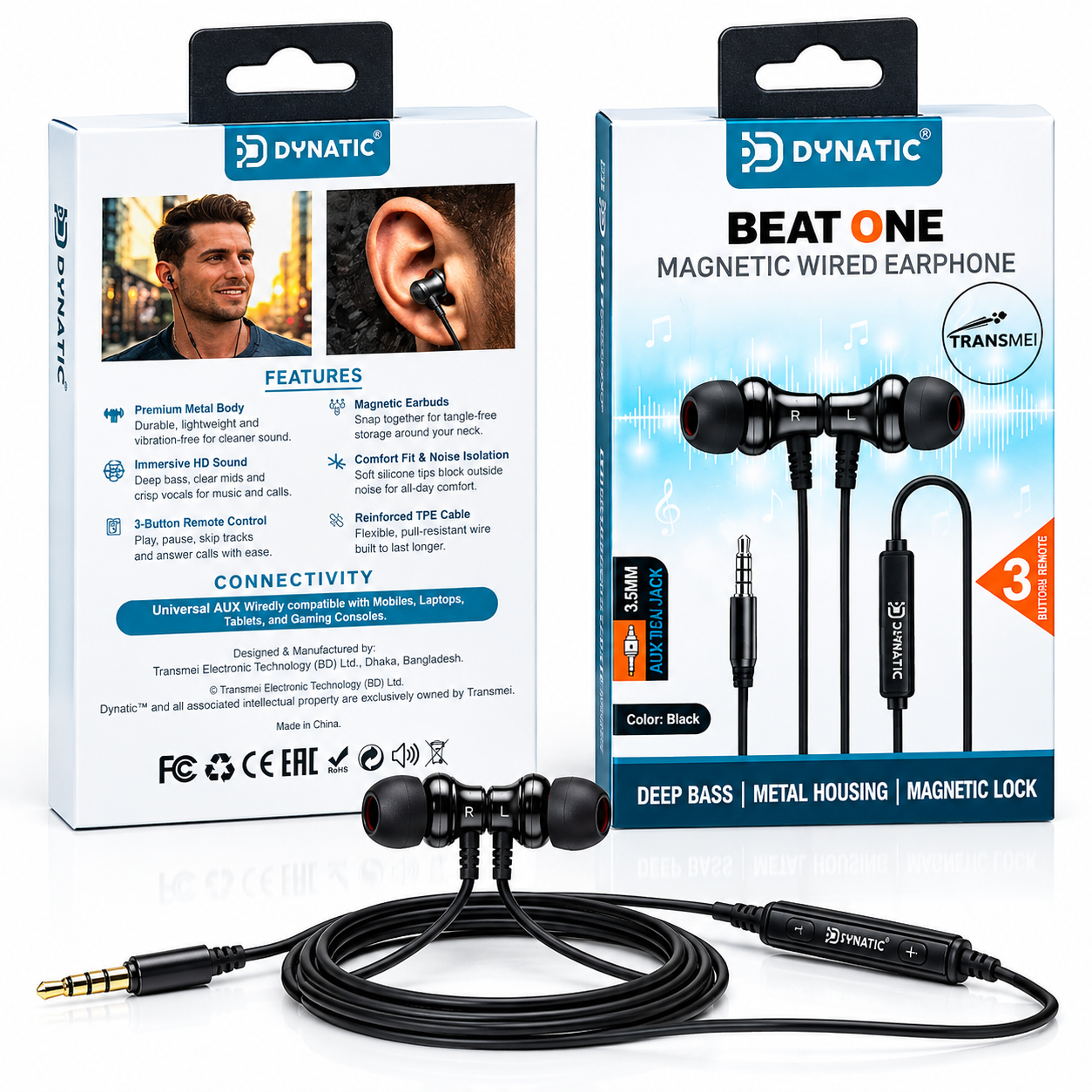 DYNATIC Beat One Magnetic Wired Gamming Earphone | Deep Bass | Metal Housing | Magnetic Lock | 3.5mm Jack | Black